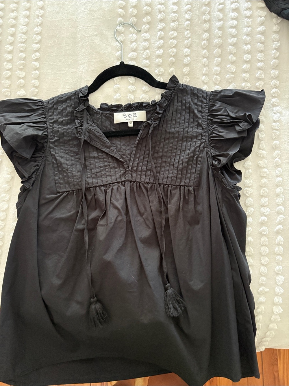 Sea New York Black Pintuck Tassel Blouse